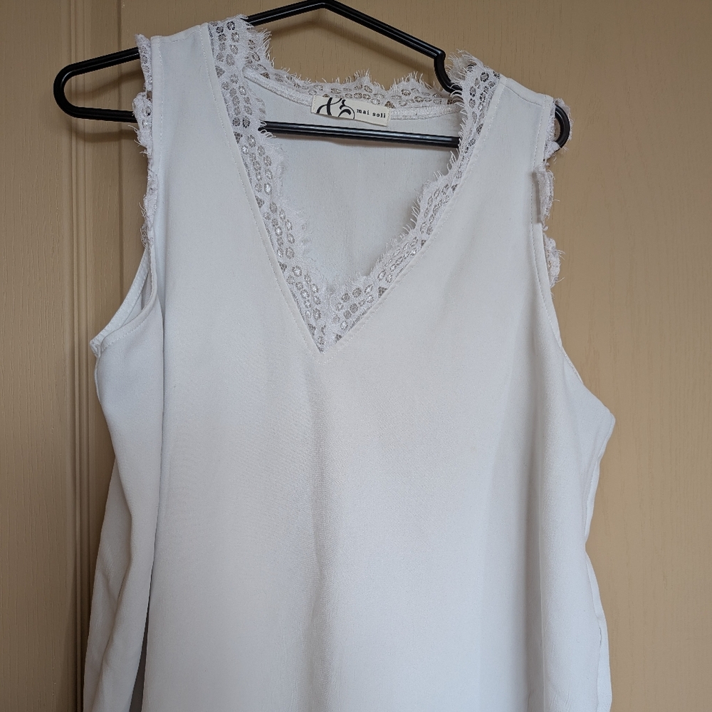 Bright White Sleeveless Tank Top with Silver Embellishments